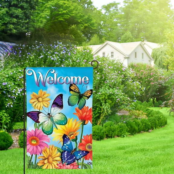 Qinduosi Fluttering Butterflies Spring Garden Flag, Double Sided Design Weather Resistant Indoor; Outdoor Decoration Banner for Home Yard Lawn Patio Office 12x18in