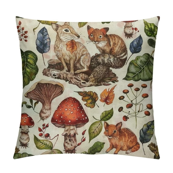 Qinduosi Forest Pillow Covers Watercolor Animal Plants Throw Pillow Case Decorative Cushion Cover for Home Office Sofa Decoration, Inch, Set of