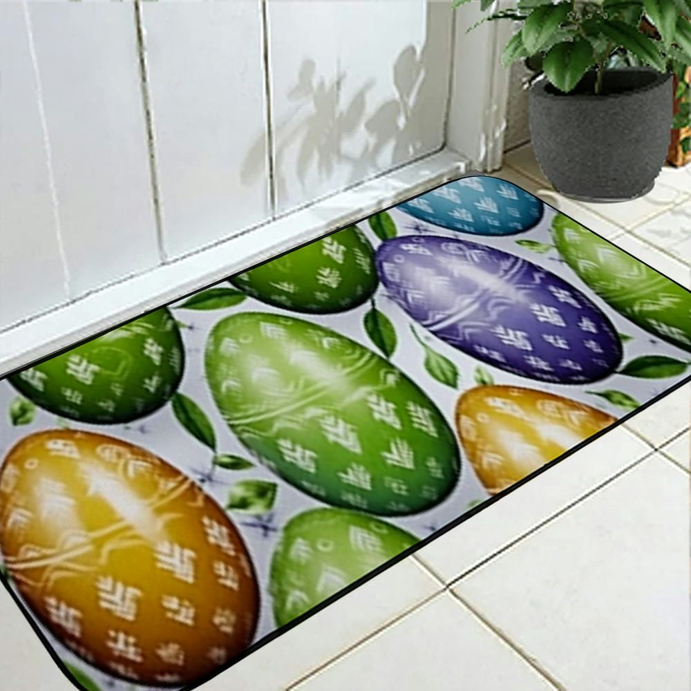 Qinduosi Front Door Mat Welcome Mat, Happy Easter Non-Slip Absorbent Indoor Door Mats, Durable Rubber Backing Floor Doormat for Entryway, Patio, Porch, Easter Eggs 19.68*47.24 in