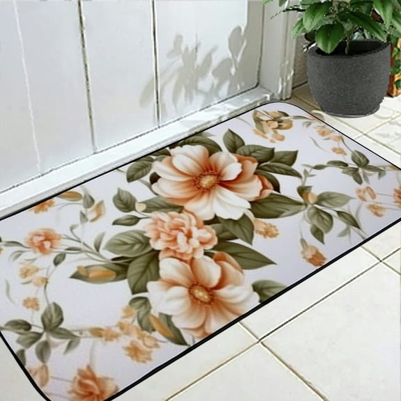 Qinduosi Funny Doormat Welcome Mat,Elegant Floral,Non-Slip Front Door Mats Rugs for Indoor/Outdoor Entrance,Vintage Flower Leaves Pink,Entry Mats Carpets Absorbent Water and Mud 19.68*47.24 in