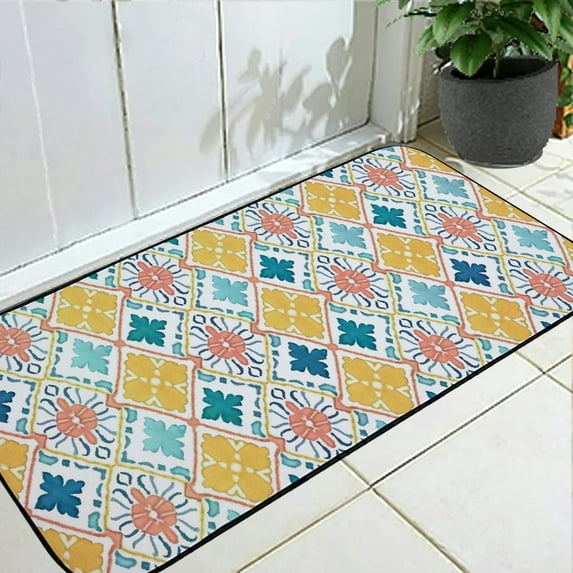 Qinduosi Funny Doormat Welcome Mat, Elegant Floral Tile, Non-Slip Front Door Mats Rugs for Indoor/Outdoor Entrance, Vintage, Entry Mats Carpets Absorbent Water and Mud 19.68*47.24 in