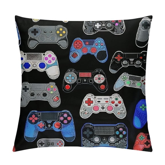 Qinduosi Gamepad Pillow covers, Modern Throw Pillow for Kids Boys Children , Video Game Cushion cases Gaming Decorative Square Pillow cases for Bedroom, Black Blue White