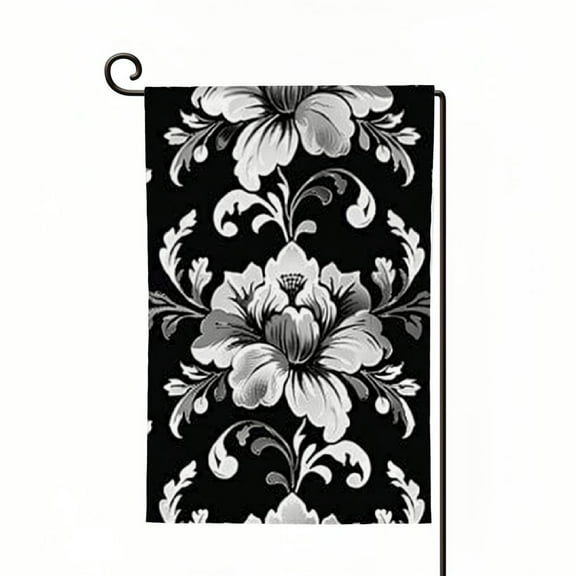 Qinduosi Garden Flag, Double Sided Outdoor Decorative Flags, Durability Flags for Yard and Garden - Antique Classic Flowers Pattern Traditional Artwork Black Seasonal Outside House Decoration White