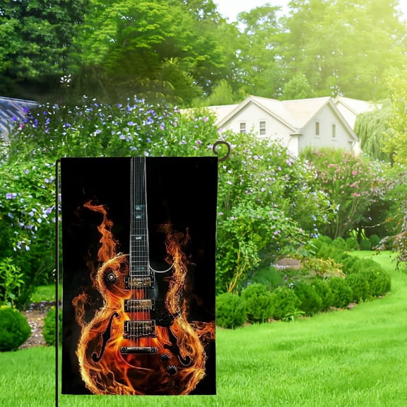 Qinduosi Garden Flag Fire Guitar Yard Flag Welcome Garden Flag Farmhouse Flag Seasonal Flag for Outdoor Holiday Decoration 12x18in