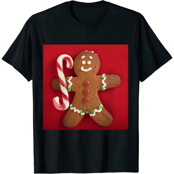 Qinduosi Ginger Bread Man with Red Adult T-Shirt Black