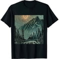 thumbnail image 1 of Qinduosi Graphic Tees for Women Mountain Shirt Pine Trees Printed Loose Fit Black, 1 of 3