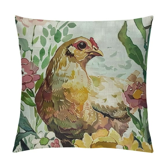 Qinduosi Happy Easter Bunny Chick Decorative Throw Pillow Covers, He is Risen Chicken Rabbit Flowers Porch Outdoor Home Decor, Religious Cross Floral Bowknot Vintage Couch Cushion Case White