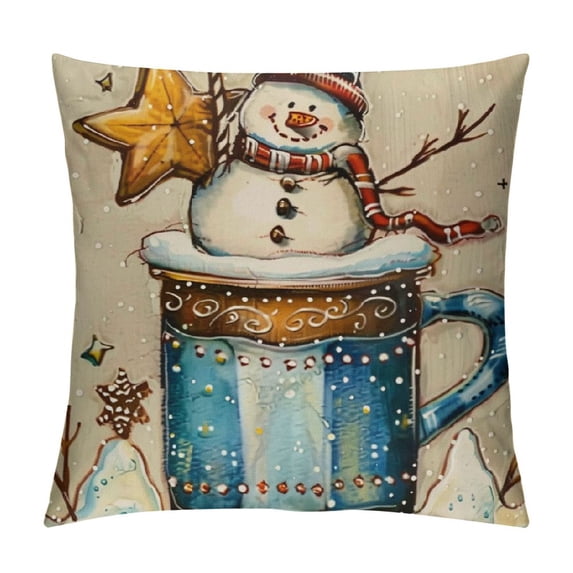 Qinduosi Hello Blue Decorative Throw Pillow Covers Set of , Get Cozy Hot Cocoa Snowflakes Porch Outdoor Home Decor, Snow Seasonal Couch Cushion Case