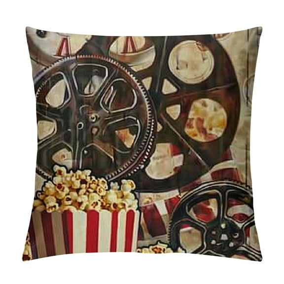 Qinduosi Home Decor Throw Pillow Covers Movie Theme Vintage Clapper Board Film Projector Cushion Case Cover for Sofa Bed Relaxation Gift White