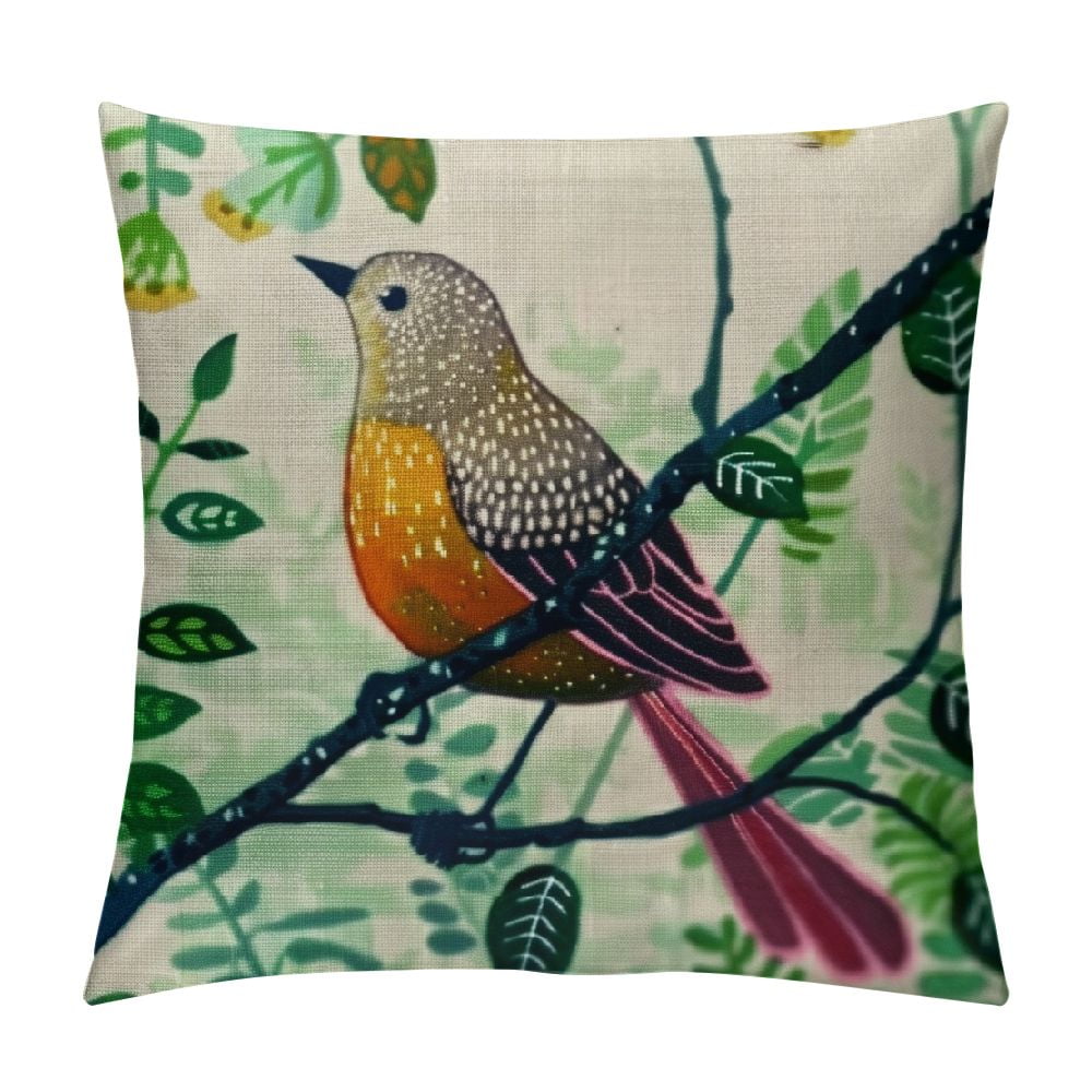Qinduosi Home Decorative Cushion Colorful Spring Animal Retro Red Bird