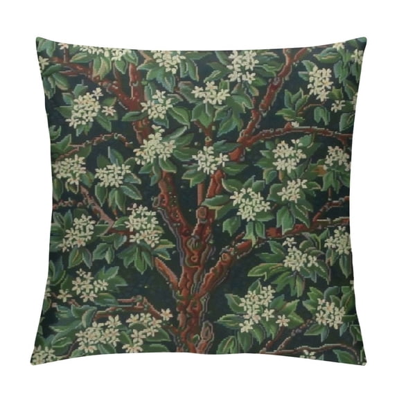 Qinduosi Home Furnishings Throw Pillow Covers Green Tree Farmhouse Couch Pillow Covers Boho Décor European Cushion Covers Bed & Living Room Cozy Sofa Pillows Jacquard Woven Soft White