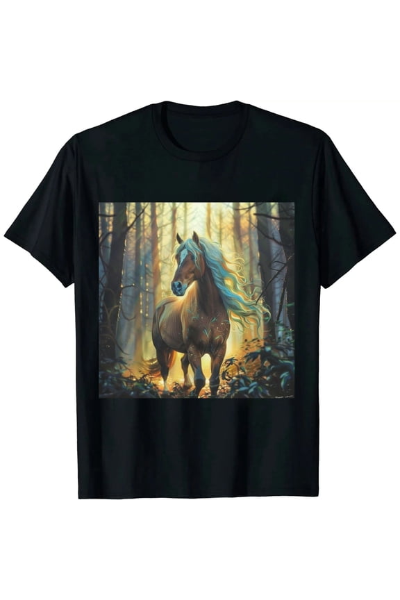 Horse Shirt for Men Unisex Print Horseback Riding Thanksgiving Halloween Women Horse T Shirt Black