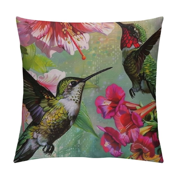 Qinduosi Hummingbird Flowers Throw Pillow Case Home Decorative Cushion Cover for Sofa Couch Bedding White