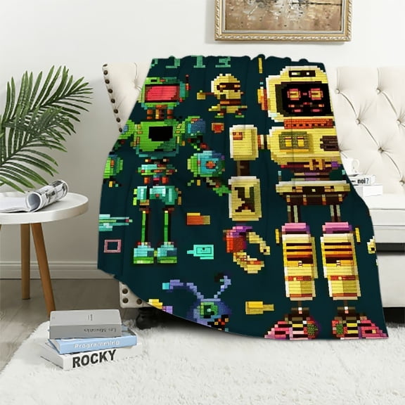 Qinduosi I Love Robots Blanket Best Gifts Super Soft Premium Flannel Throw Blanket, Warm Plush Perfect for Sofa Bed Camping Blankets All Season Use