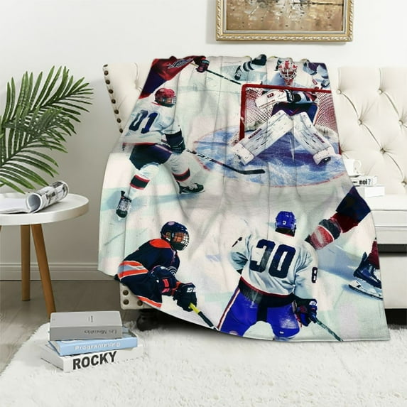 Qinduosi Ice Hockey Blanket Kids Sports Event Throw Blanket Plush Blanket for Bed Sofa Couch Room Decor Lightweight Fuzzy Blanket King