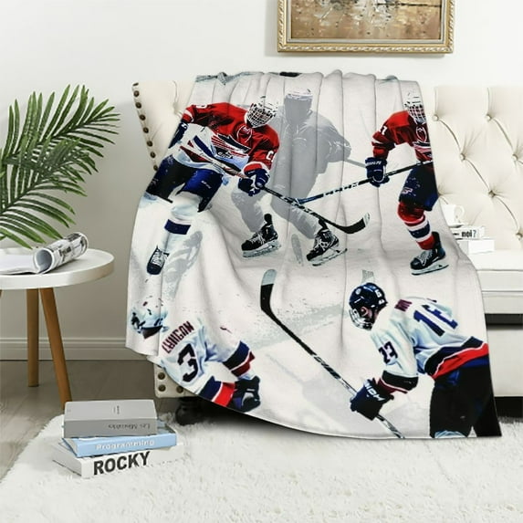Qinduosi Ice Hockey Blanket Kids Sports Event Throw Blanket Plush Blanket for Bed Sofa Couch Room Decor Lightweight Fuzzy Blanket Twin