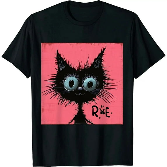 Qinduosi It's Fine I'm Fine Everything is Fine Funny Cat Printed T-Shirt for Women Short Sleeve Graphic Womens Tee Tops Black