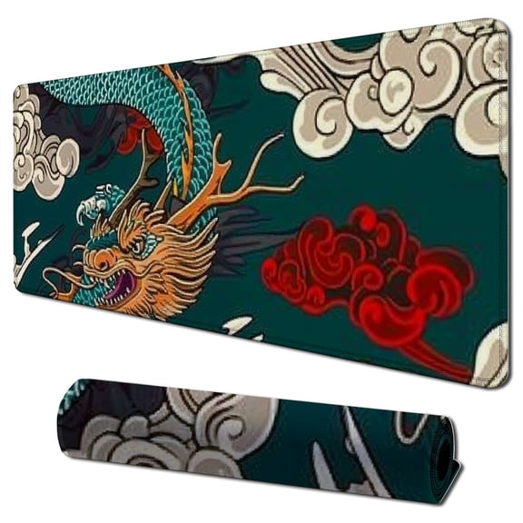 Qinduosi Japanese Dragon Mouse Pad, Cartoon Animal Mouse Pad for Wireless Mouse, Non-Slip Rubber Base Personalized Design Computer Mousepad for Laptop, Office, Home 31.5x11.8 in