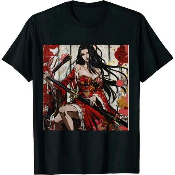 Qinduosi Japanese Geisha Graphic Printed Tees Shirts Unisex Anime Shirt Streetwear Hip Hop T-Shirt for Men(Black,M) Black