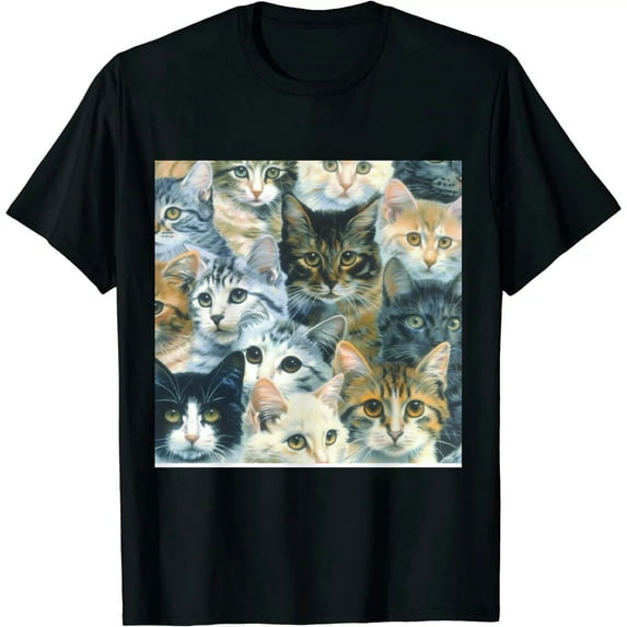 Qinduosi Kitty Cats All Over Graphic T-Shirt Black