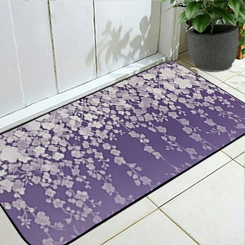 Qinduosi Lavender Purple Flowers Welcome Mat Front Door Mat, Non-Slip&amp;Absorbent Indoor Door Mats, Durable Rubber Backing Floor Doormat for Entryway, Patio, Porch, Spring Floral 19.68*47.24 in