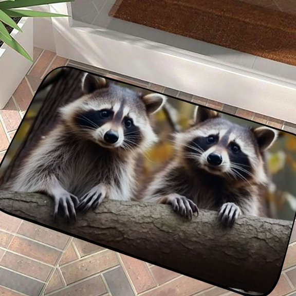 Qinduosi Little Raccoon Face Decorative Door Mat, Indoor Outdoor Non-Slip Floor Mat, Front Door Mat, Waterproof Washable 19.68*39.37 in