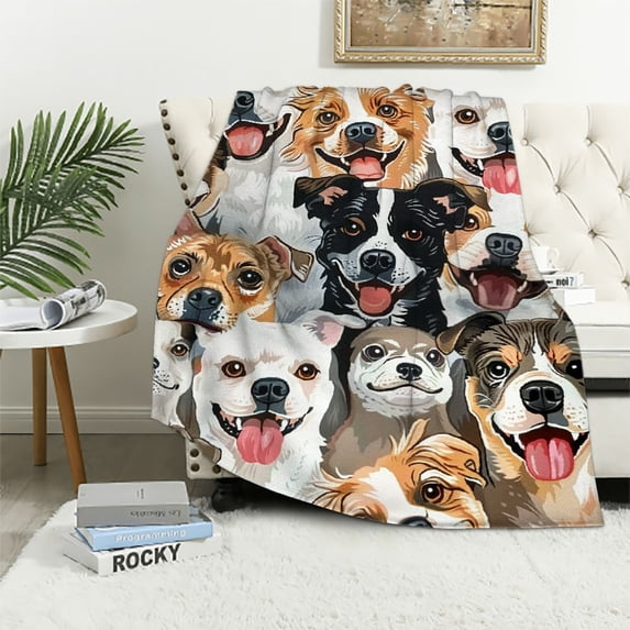 Qinduosi Lovely Dog Sherpa Fleece Throw Blanket for Kids Adults,Cartoon Puppy Animal Pattern Sherpa Blanket Gift for Dog Lovers,Kawaii Puppy Fuzzy Throw Blanket Lightweight Inches
