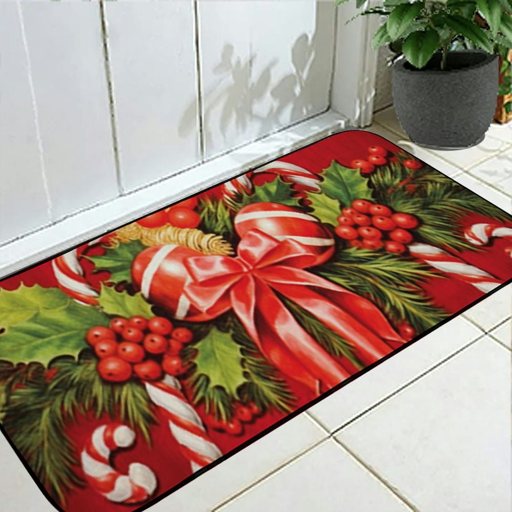 Qinduosi Mats, Christmas Doormat, Front Back Mat Rubber Backing, Non Slip, Indoor &amp; Outdoor, Waterproof, Use for Entry, Patio, Areas, Red Candy Canes 19.68*47.24 in