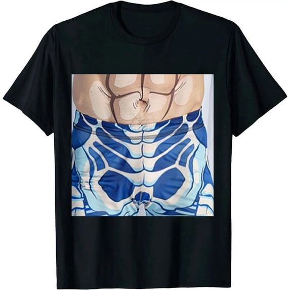 Qinduosi Men Muscle Print T-,Short Sleeve , Swimwear Black