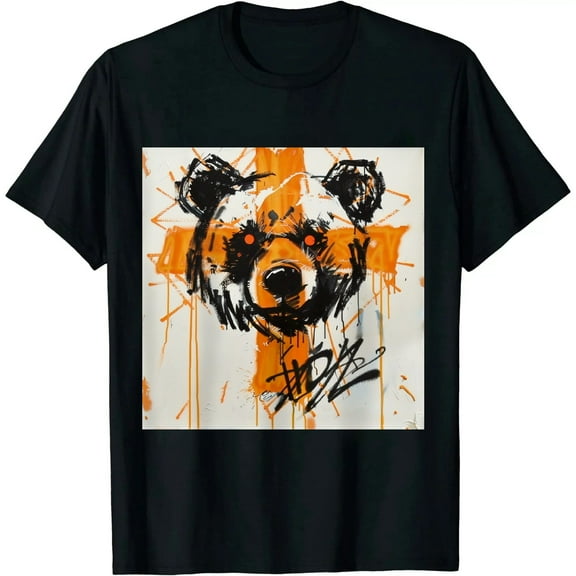 Qinduosi Men's Cartoon Print Short Sleeve T-Shirt Black