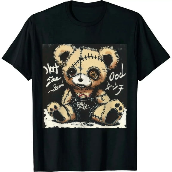 Qinduosi  Men's Graphic Floral Letter Print Short Sleeve Round Neck T Shirt Tee Tops Black