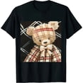 thumbnail image 1 of Qinduosi  Men's Graphic Tee Crew Neck Short Sleeve Plaid Bear Print Summer T Shirt Top Black, 1 of 3