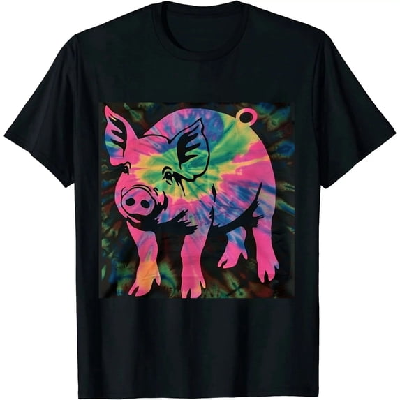 Qinduosi Men's Psychedelic Pig T-Shirt Black