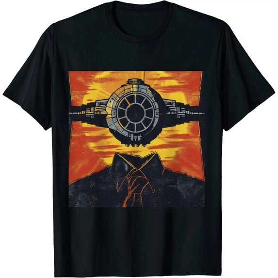 Qinduosi Men's Retro Sunset T-Shirt Black
