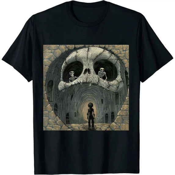 Qinduosi Mens Shirt - Tee - Skellington Graphic T-Shirt Black