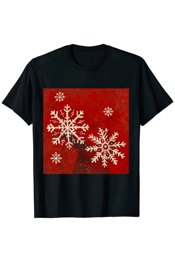 Merry Christmas Shirts for Women Funny Snowflake Graphic Print Holiday T Shirt Casual Short Sleeve Xmas Tops Black