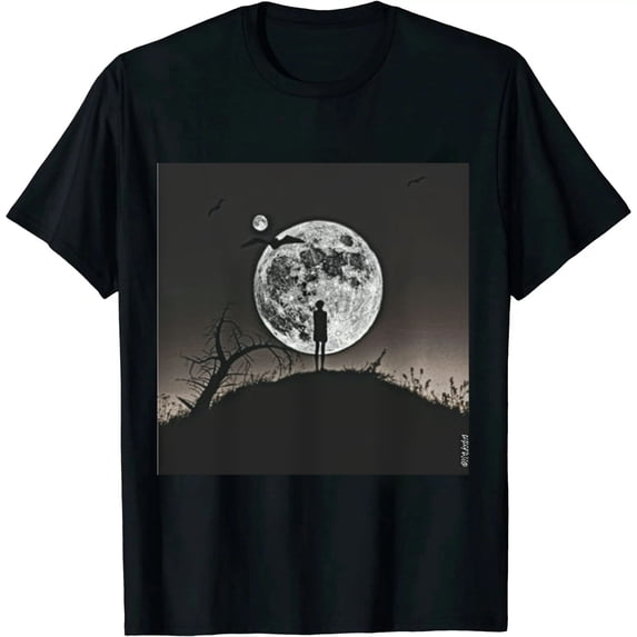 Qinduosi Moon Long Sleeve Adult T-Shirt Black