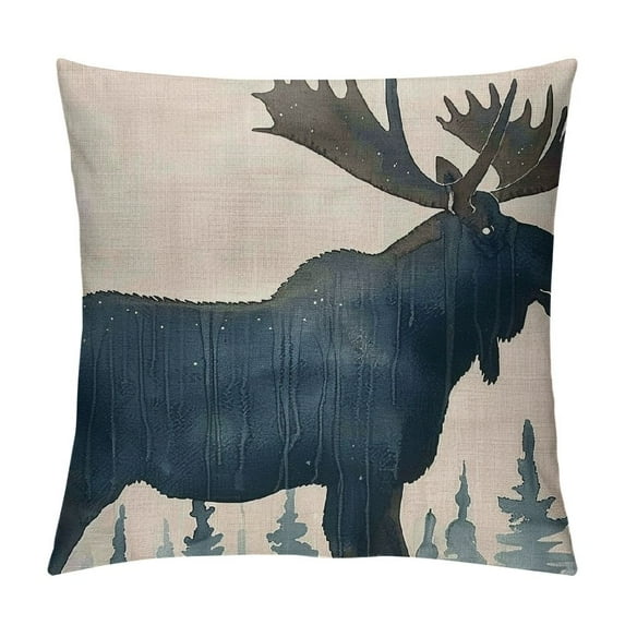 Qinduosi Moose Pillows Cute Christmas Animal Moose with Big Horns Throw Pillow Cover Decorative Pillow Case Square Cushion Accent Linen Home Inch Blue White