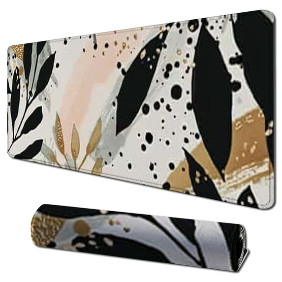 Qinduosi Mouse Pad with Abstract Art Design, Square Waterproof Non-Slip Rubber Base Mouse Mat for Office Laptop, Modern Boho Leaves 31.5x11.8 in