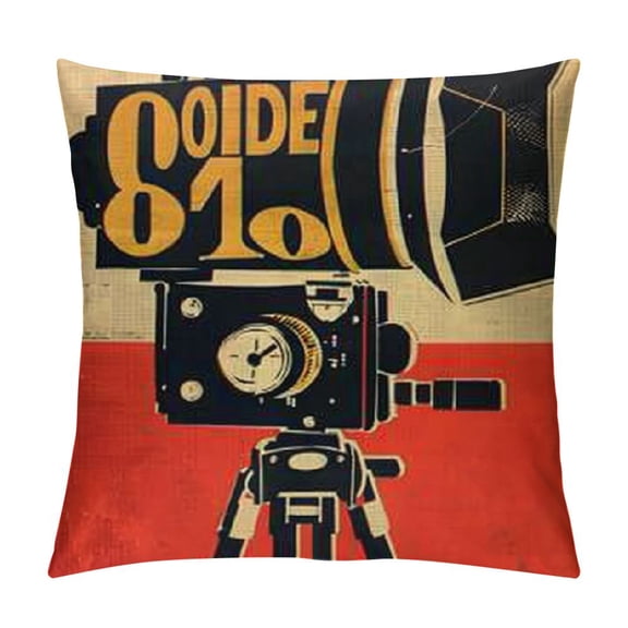 Qinduosi Movie Theater Throw Pillow Covers Cinema Tonight Quotes Personalized Cushion Cover with Popcorn Drink,Film Projector,Ticket Pattern Home Decorative White