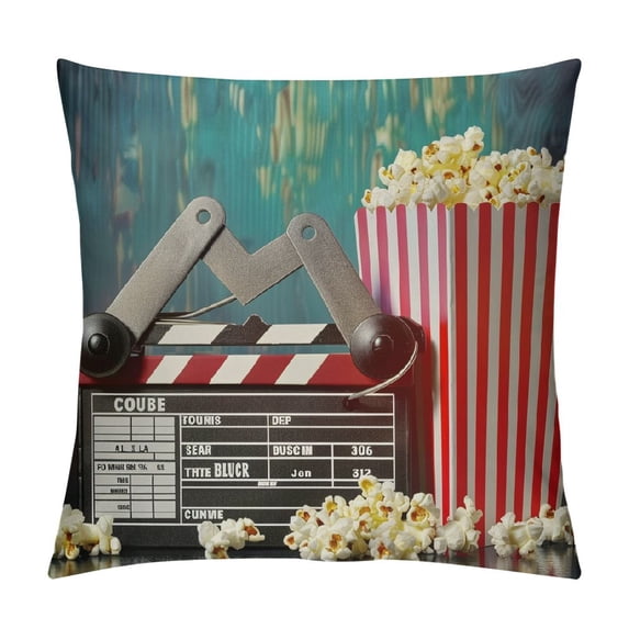 Qinduosi Movie Theater Throw Pillow Cushion Cover, Production Theme Film Reels Clapperboard and , Decorative Square Accent Pillow Case White