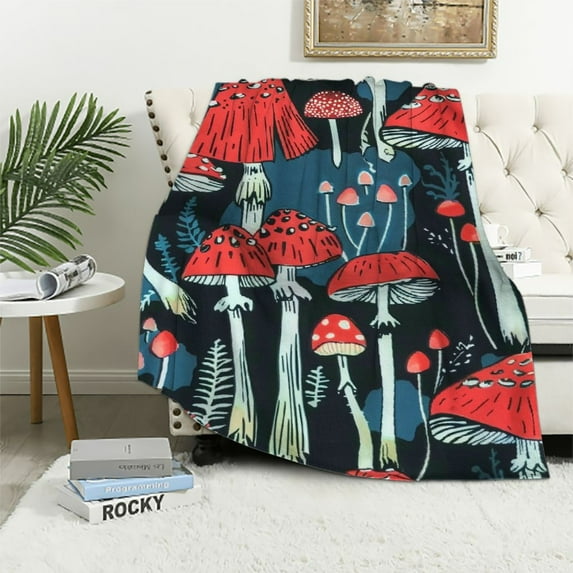 Qinduosi Mushroom Blanket Gifts for Kids Adults Soft Warm Lightweight Cozy Forest Throw Blankets for Bed Living Room Sofa Couch Birthday Decorin