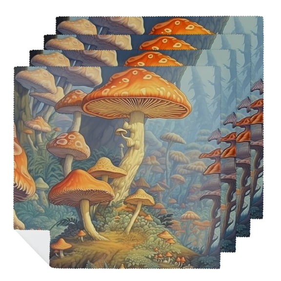 Qinduosi Mushroom Forest Cloth Napkins Dinner Napkins Washable Reusable Polyester Table Napkins for Parties, Weddings and Dinners 2 PCS