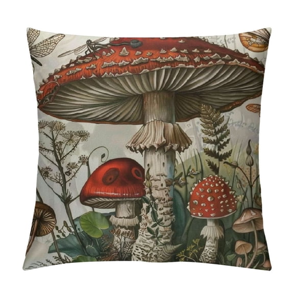 Qinduosi Mushroom Pillow Covers Mushrooms Plants Butterfly Linen Throw Pillow Cover Vintage Botanical Decorative Pillowcases for Living Room Couch Bed Sofa Outdoor White