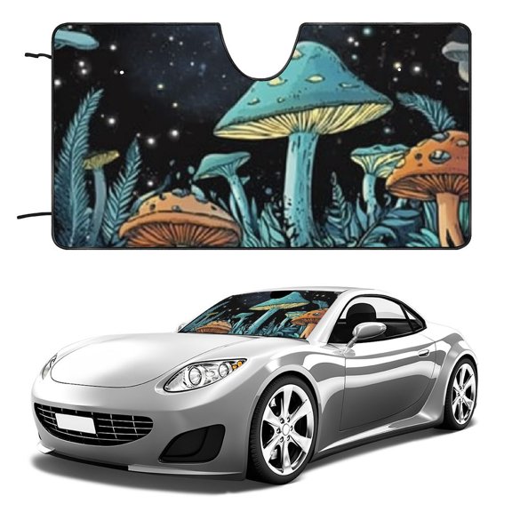 Qinduosi Mushroom Print Windshield Sunshade Auto Front Window Shade Heat Insulation Sun Blockers Keep Your Car Cool 51x28in