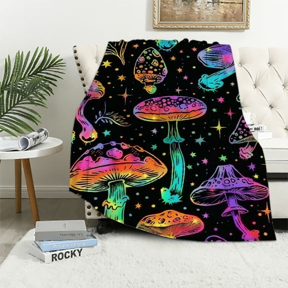 Qinduosi Mushroom Throw Blanket, Flannel Cute Mushrooms Themed Stuffed Animals Colorful Throw, Soft Nap Throw Blanket for Home, Office for Boys Girls Women Mushroom Lovers Gifts