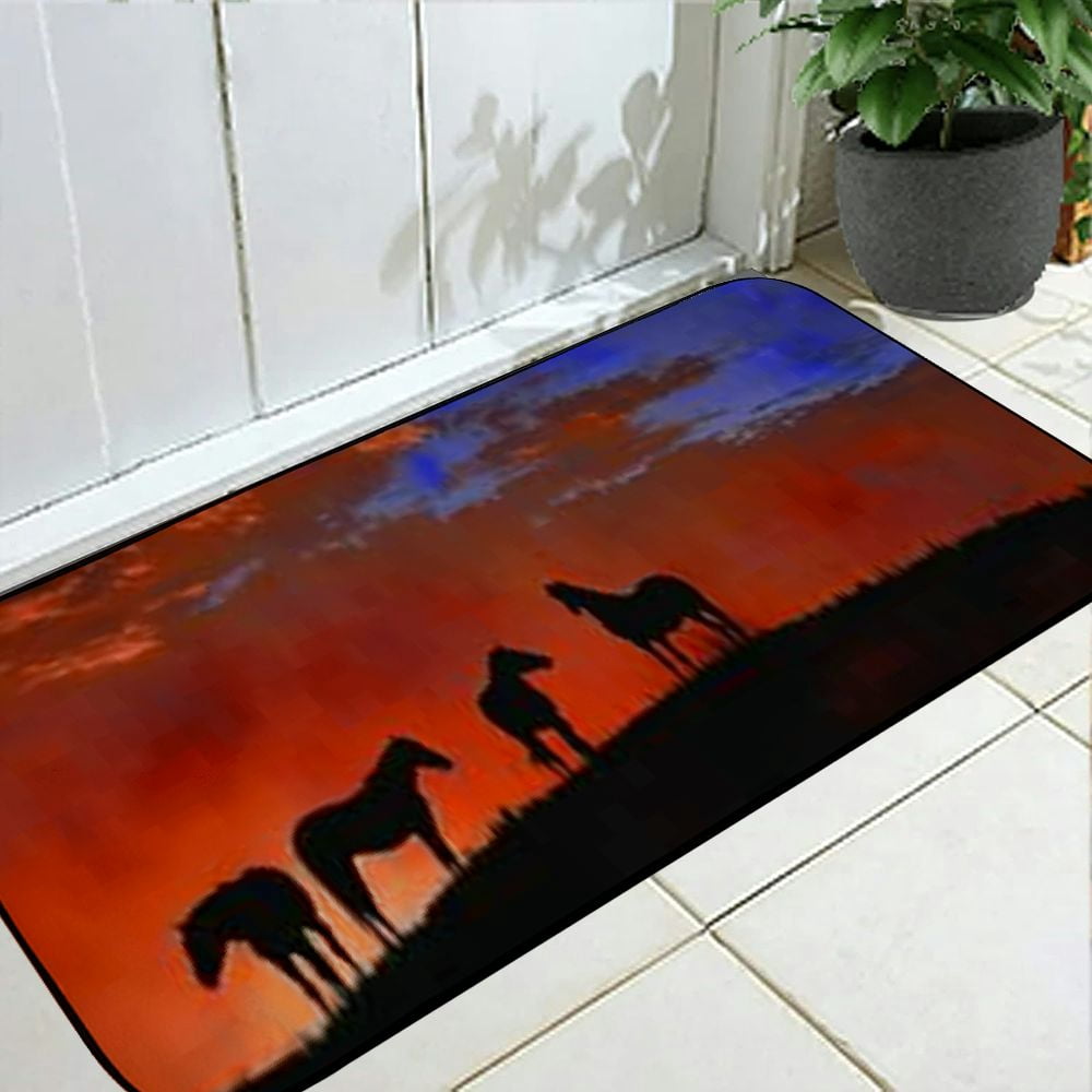 Qinduosi Natural Scenery Horses Stars Door Mats D with Non-Slip Rubber Backing Mat for Indoor Outdoor Home Patios Garden Entrance Decor 19.68*47.24 in