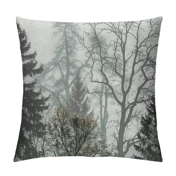 Qinduosi Nature Throw Pillow Cushion Cover, Silhouette of Trees Forest Freshness Themed Woodland Branches Image, Decorative Square Accent Pillow Case, ", Grey White