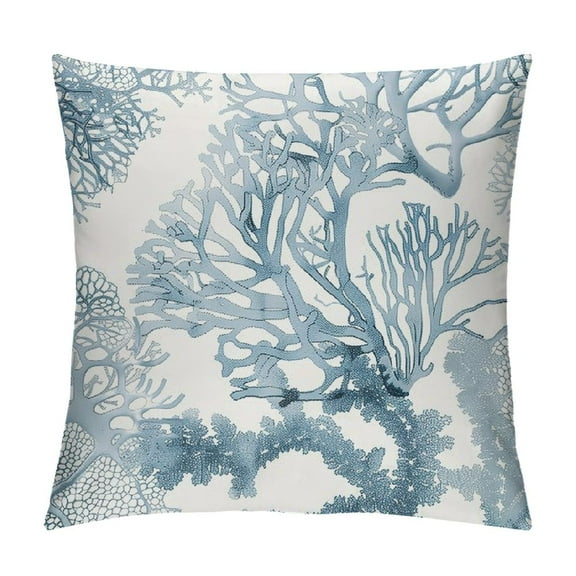 Qinduosi Nautical Coastal Beach Throw Pillow Covers Inch Ocean Blue White Coral Pillow Covers Set of Summer Holiday Outdoor Decorative Pillows Couch Pillow Cases for Home Couch Bed Sofa Chair Decor