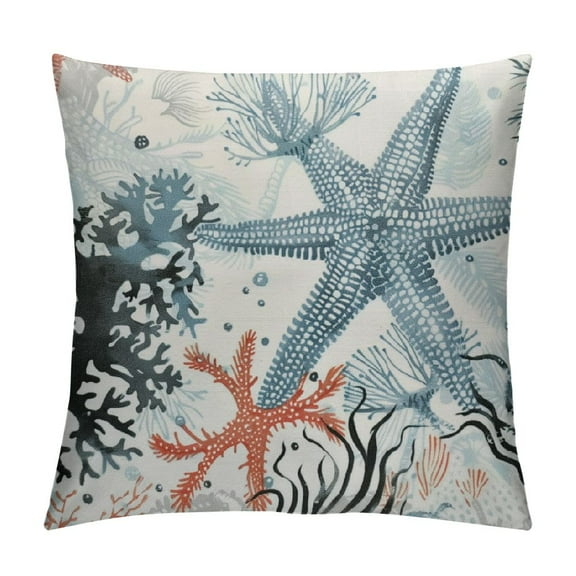 Qinduosi Nautical Pillow Covers Inch Set of Blue Beach Theme Ocean Coral Starfish Throw Pillow Covers Summer Outdoor Pillow Cases Linen Cushion Covers for Couch Bed Sofa Decor